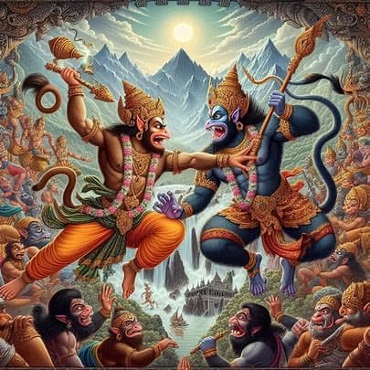 क्या बाली ने हनुमानजी को चुनौती दी और यह किस बारे में था और क्या हुआ?