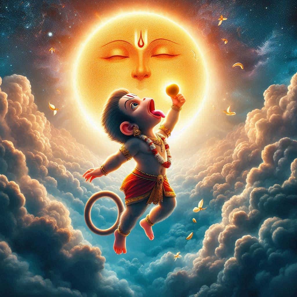 Baby Hanuman going to swallow lord Sun